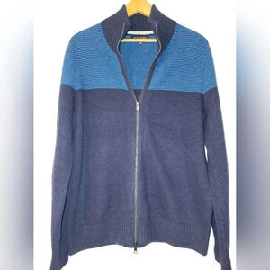 Banana Republic Zip Up Cardigan Size Large Blue‎ Navy 80% Merino Wool